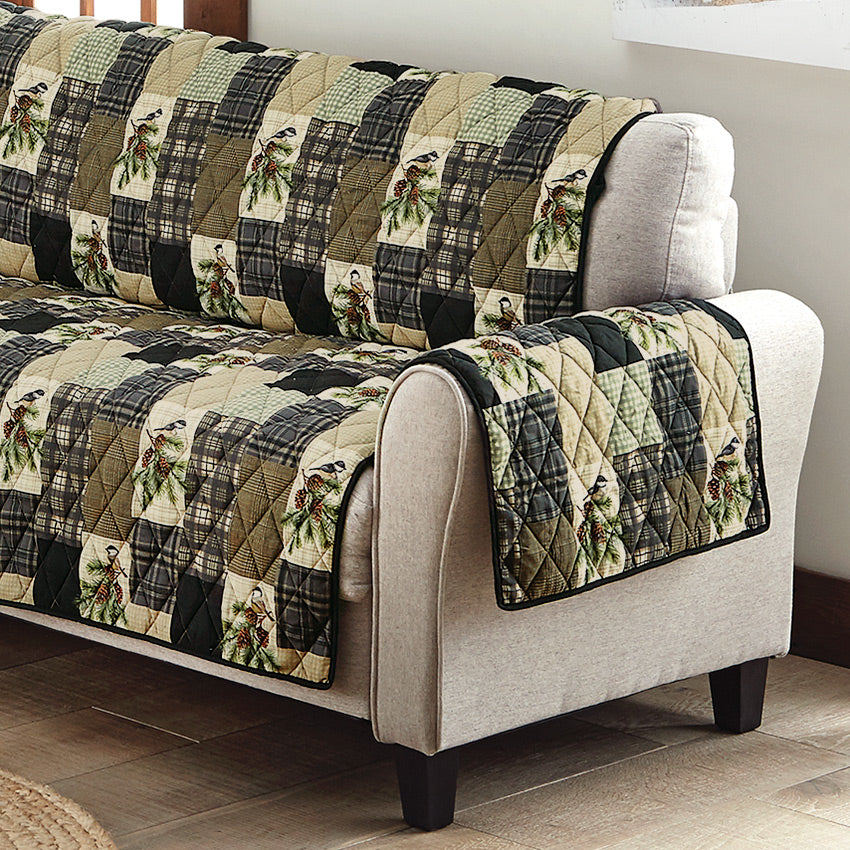 Pinecones & Chickadees Patchwork Loveseat Cover - CLEARANCE