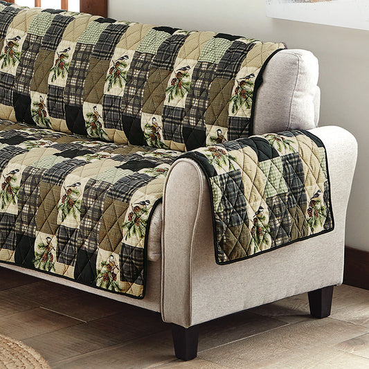 Pinecones & Chickadees Patchwork Loveseat Cover - CLEARANCE