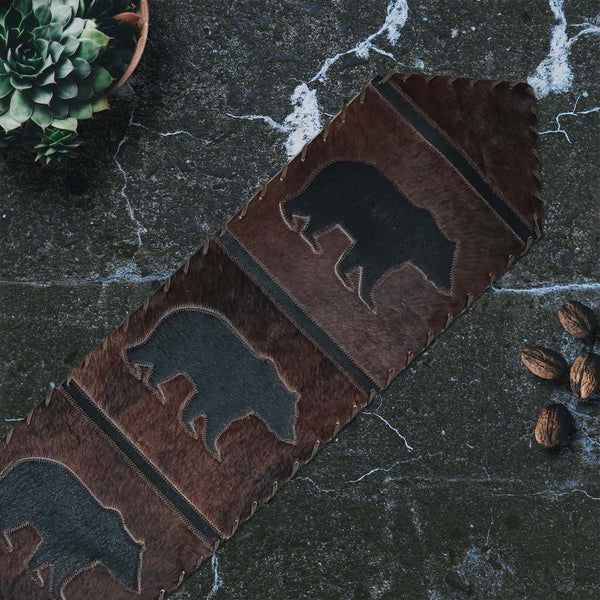 Midnight Bear Leather Table Runner - 96 Inch