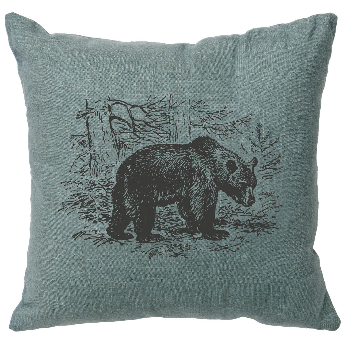 Bear Scene Linen Pillow - Ocean