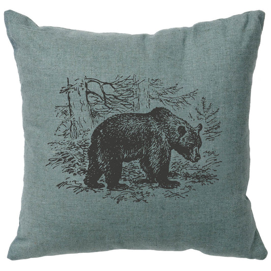 Bear Scene Linen Pillow - Ocean