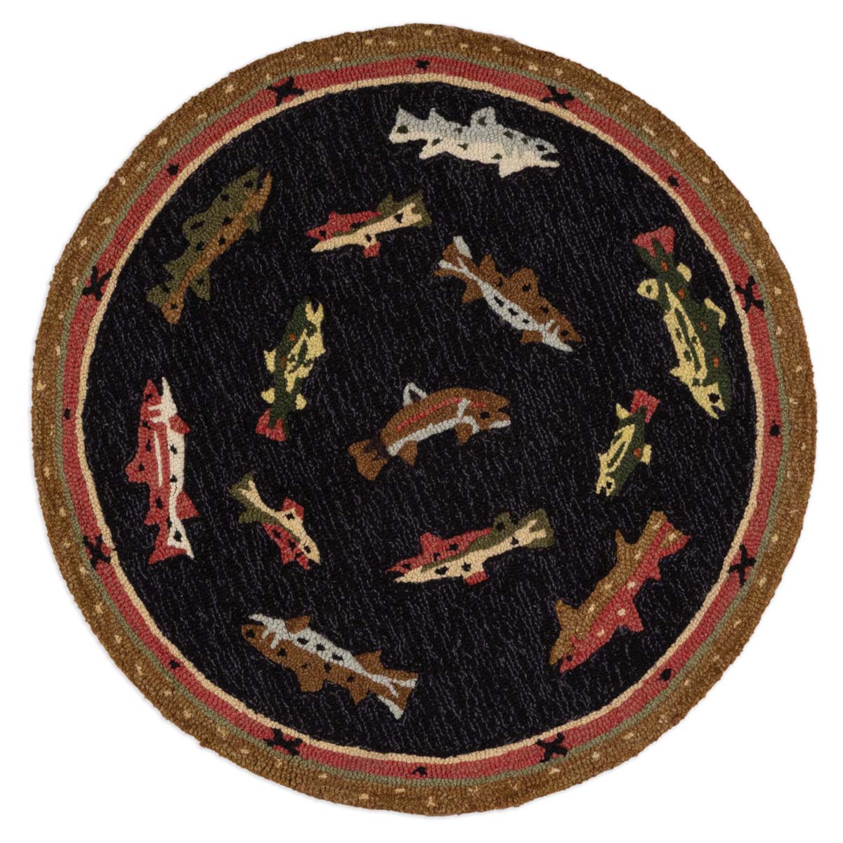 River Fish Hooked Wool Rug - 3 Ft. Round