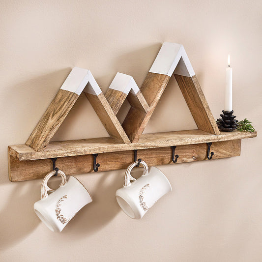 Mountain Peak Wall Shelf with Hooks - OVERSTOCK