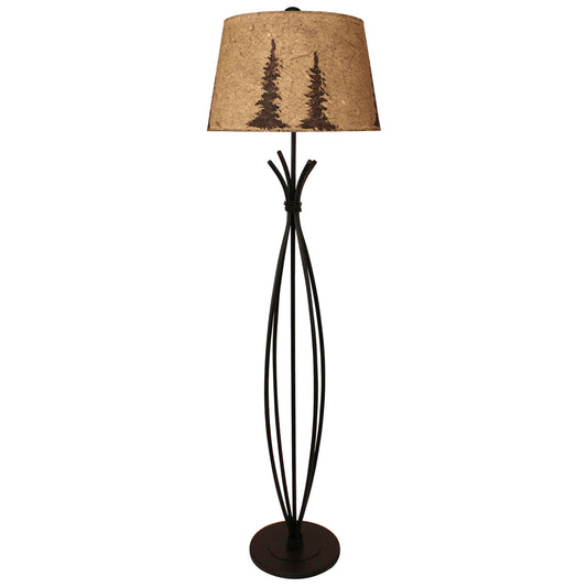 Rust Streak Iron Stack with Braided Wire Floor Lamp- Pine Tree Shade