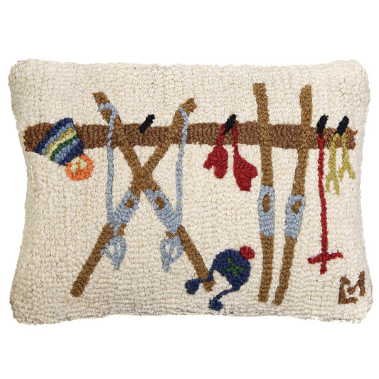 Ski Rack Hooked Wool Pillow