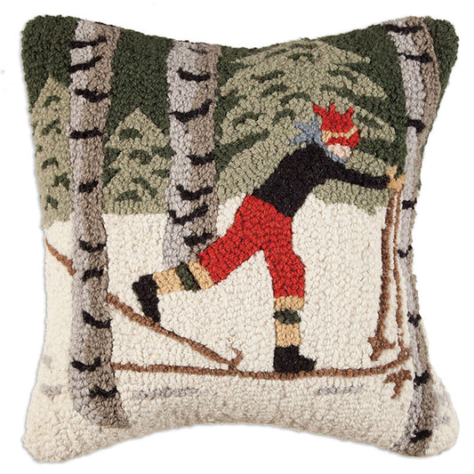 Snowy Skier Hooked Wool Pillow - OVERSTOCK