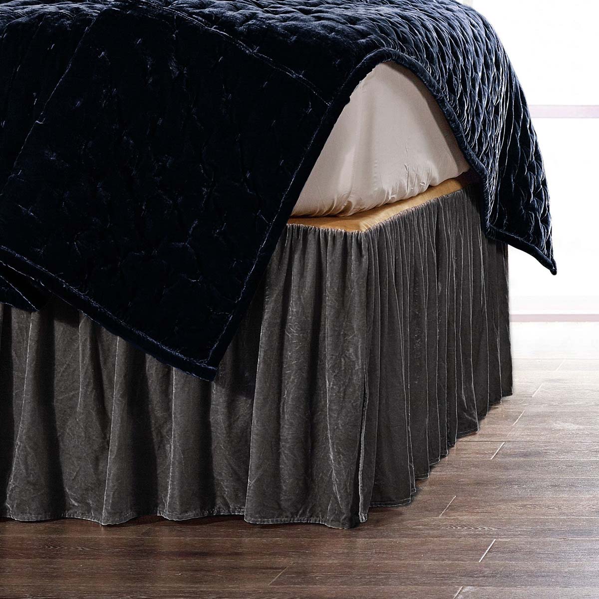 Azure Gray Velvet Bedskirt - King