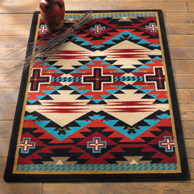 Rustic Cross Blue Southwestern Rug - 4 x 5