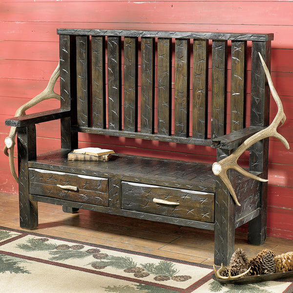 Elk Antler & Barnwood Bench