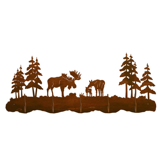 Moose Family II Scenic 5 Hook Coat Rack