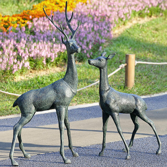 Standing Deer Garden Sculptures - Set of 2