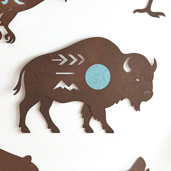 Turquoise Glow Bison Metal Wall Art