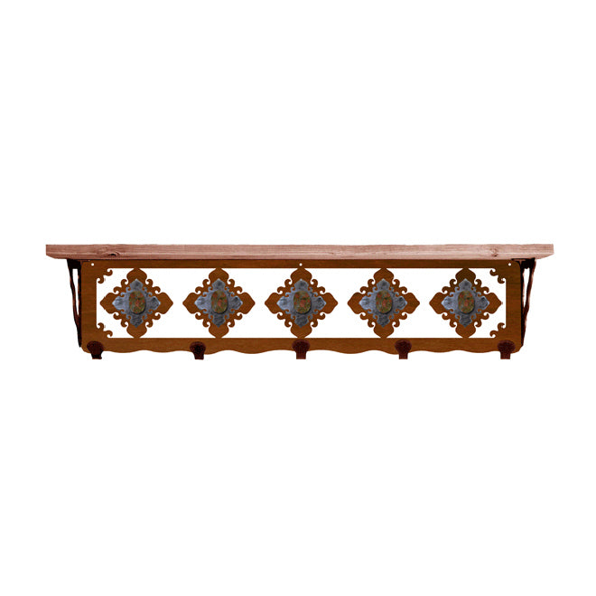 Unakite Stone 34 Inch Pine Hook Shelf