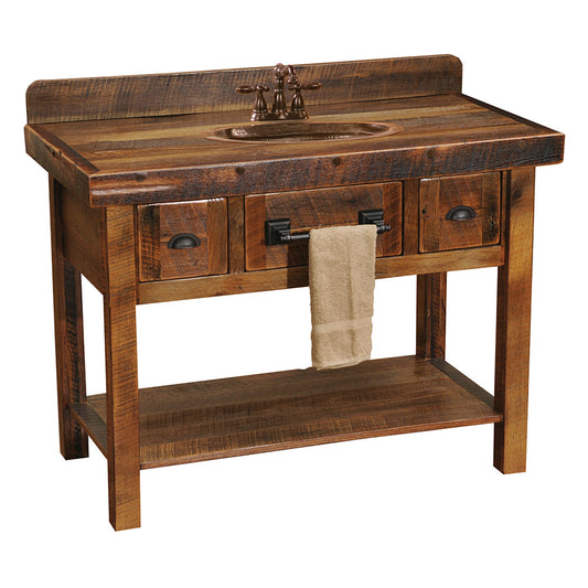 Barnwood Open Vanity with 2 Drawers and Towel Bar