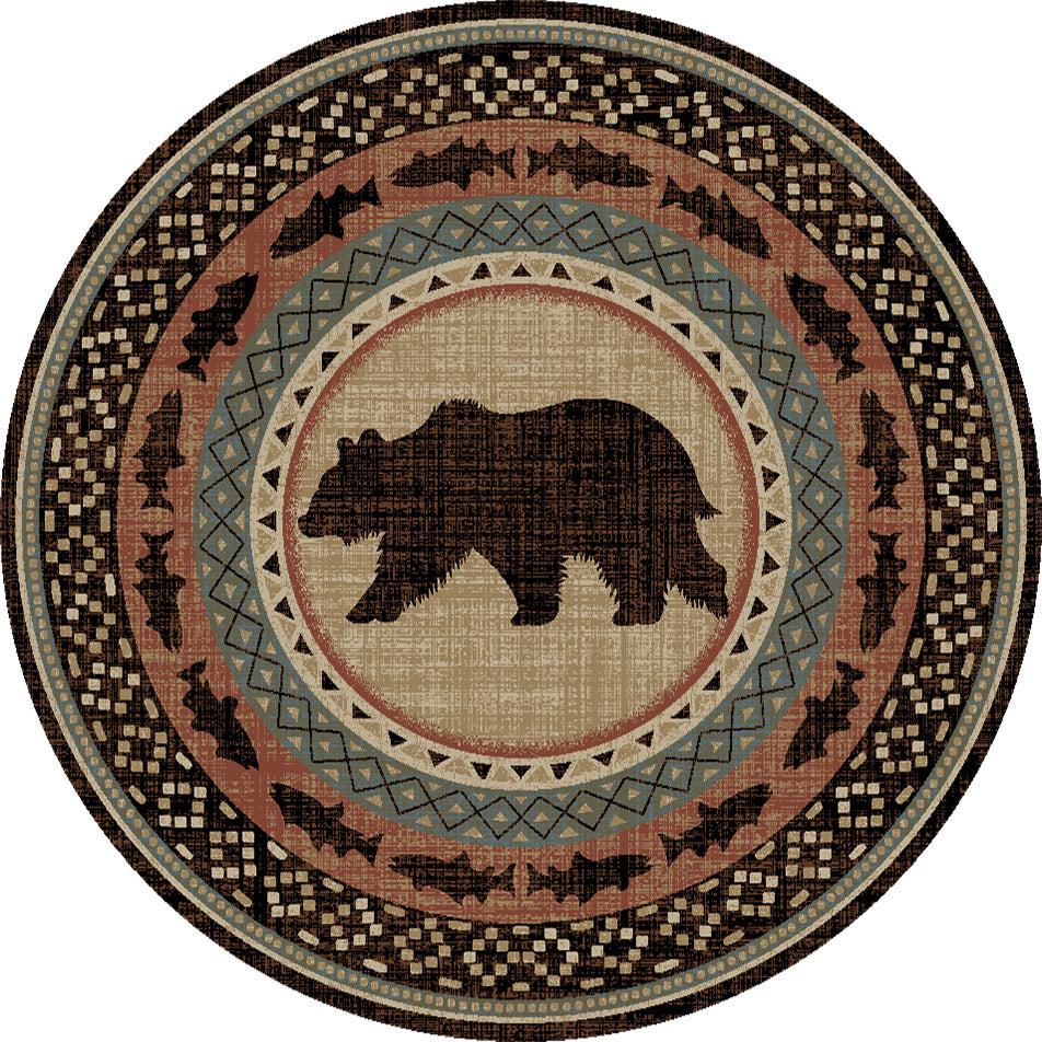 Southwest Circle Bear Terracotta Rug - 5 Ft. Round