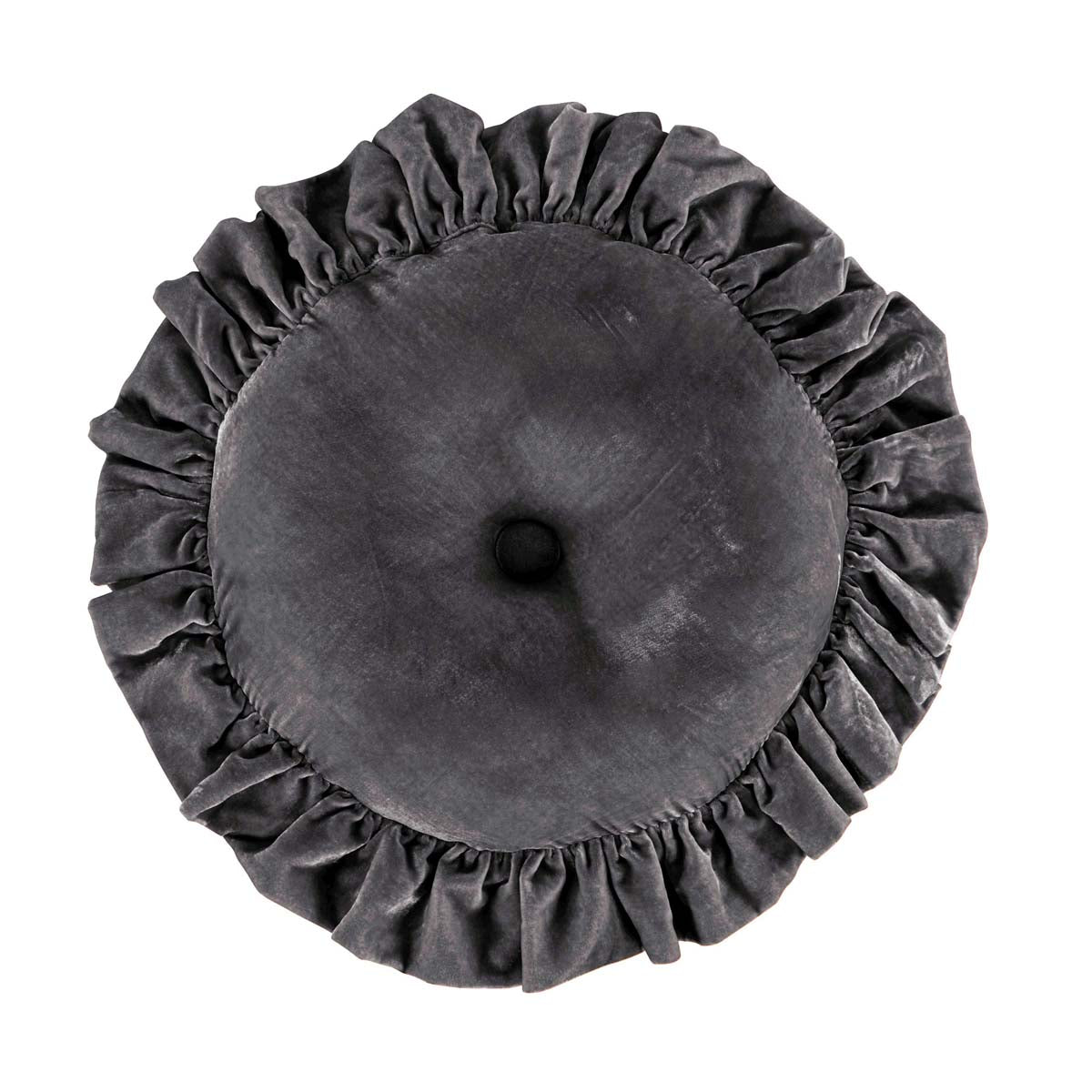 Azure Gray Velvet Ruffled Round Pillow - OUT OF STOCK UNTIL 09/09/2026