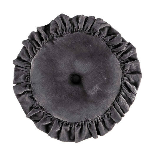 Azure Gray Velvet Ruffled Round Pillow - OUT OF STOCK UNTIL 09/09/2026
