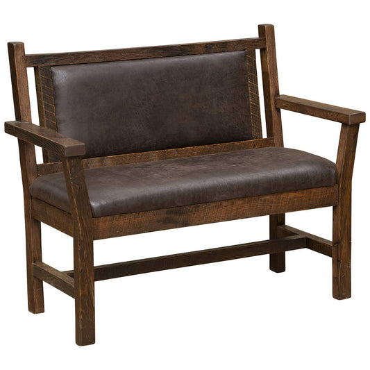 Barnwood Upholstered Bench with Arms & Back