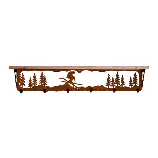 Skier 42 Inch Pine Hook Shelf
