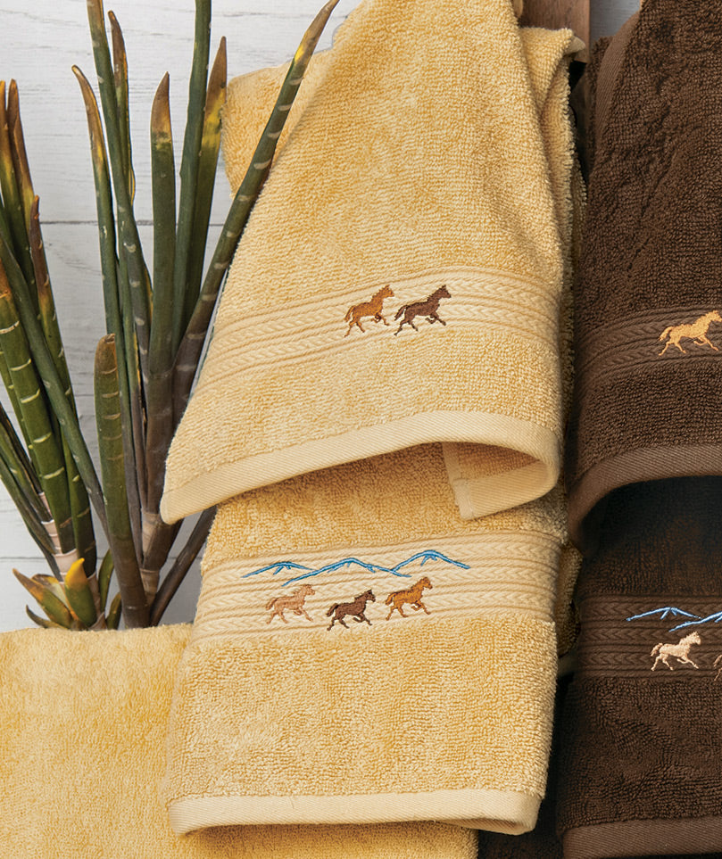 Running Horses Gold Embroidered Hand Towel