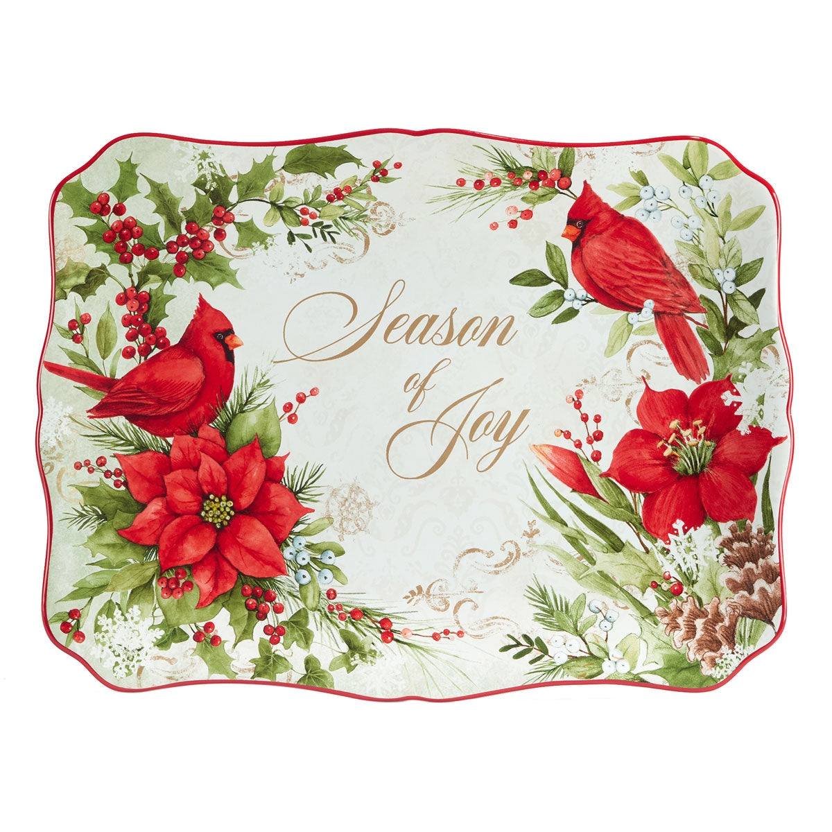 Christmas Cardinal Rectangular Platter - 16 x 12 - OUT OF STOCK UNTIL 08/05/2026