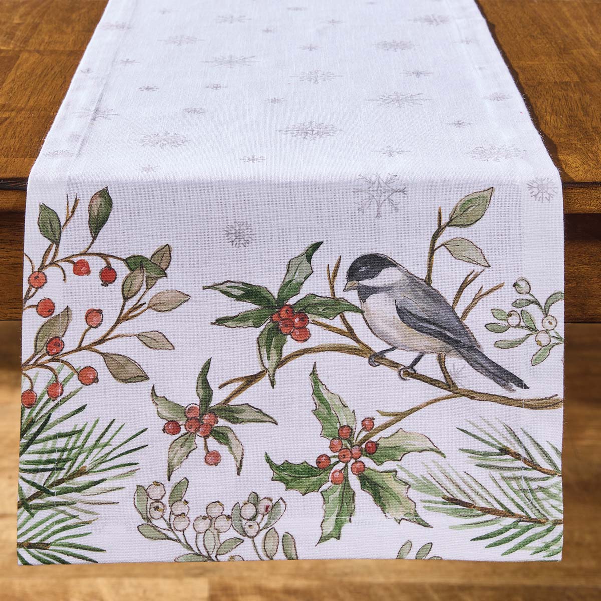 Frosty Chickadee Table Runner - 54 Inch