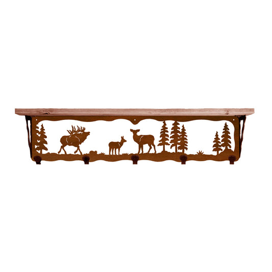 Elk Family 34 Inch Pine Hook Shelf
