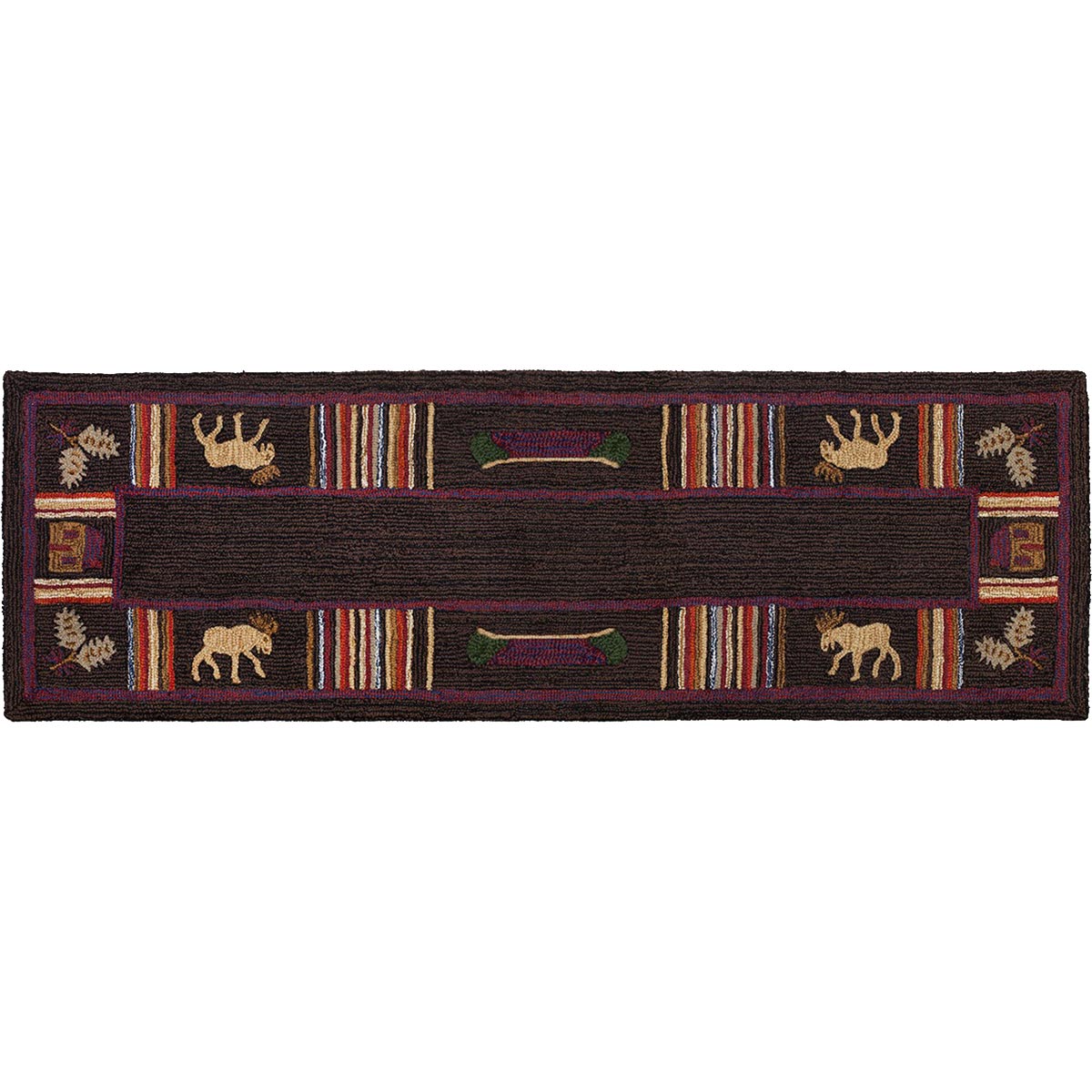 Moose Panels Hooked Wool Rug - 3 x 8