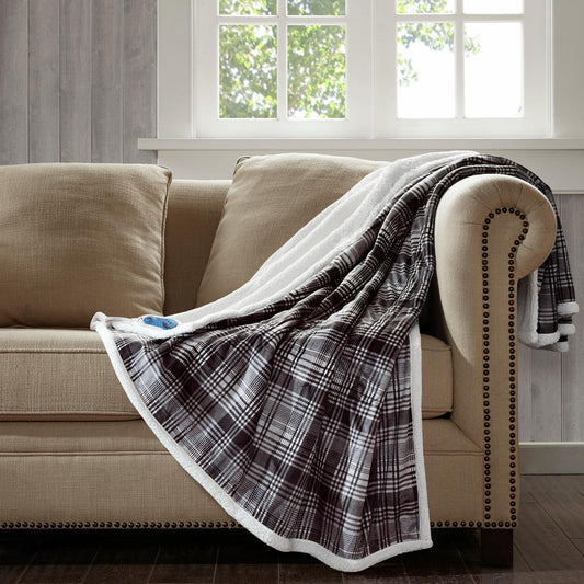 Plaid Heated Throw - Gray