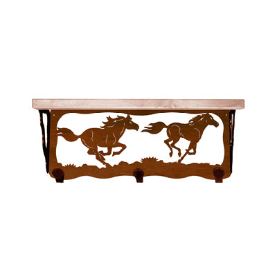 Wild Horses 20 Inch Pine Hook Shelf