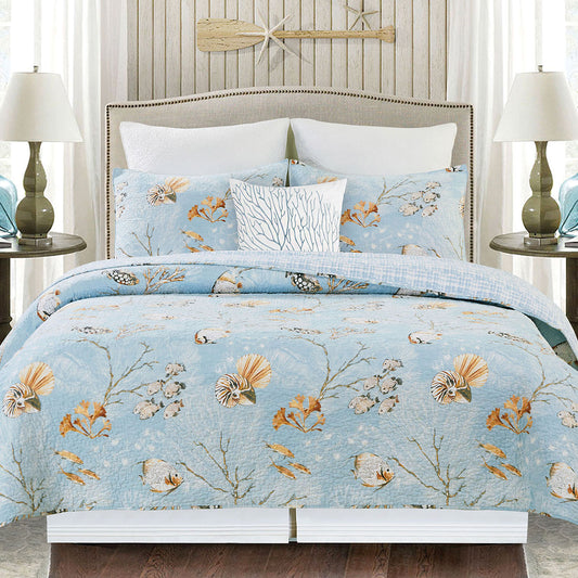 Undersea Impressions Quilt Bed Set - Full/Queen - OVERSTOCK