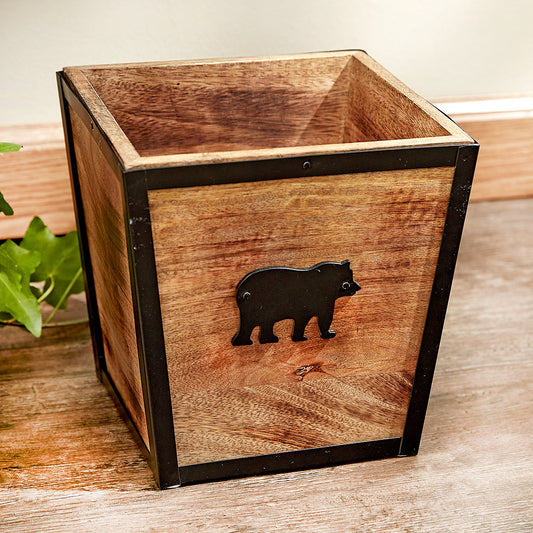 Black Bear Wood Waste Basket
