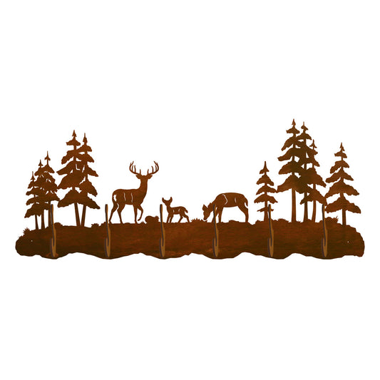 Whitetail Deer Family Scenic 6 Hook Coat Rack