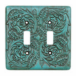 Turquoise Tooled Leather Double Switch Cover - SALE