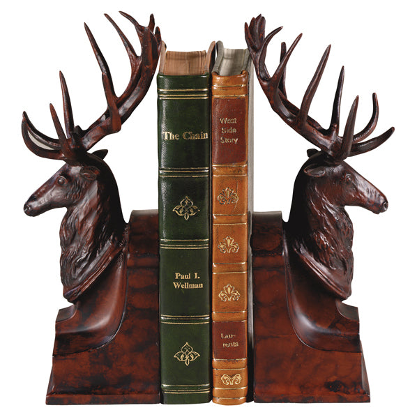 Deer Head Bookends - Burlwood