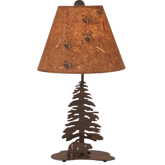 Oxidated Iron Bear and Evergreen Accent Lamp