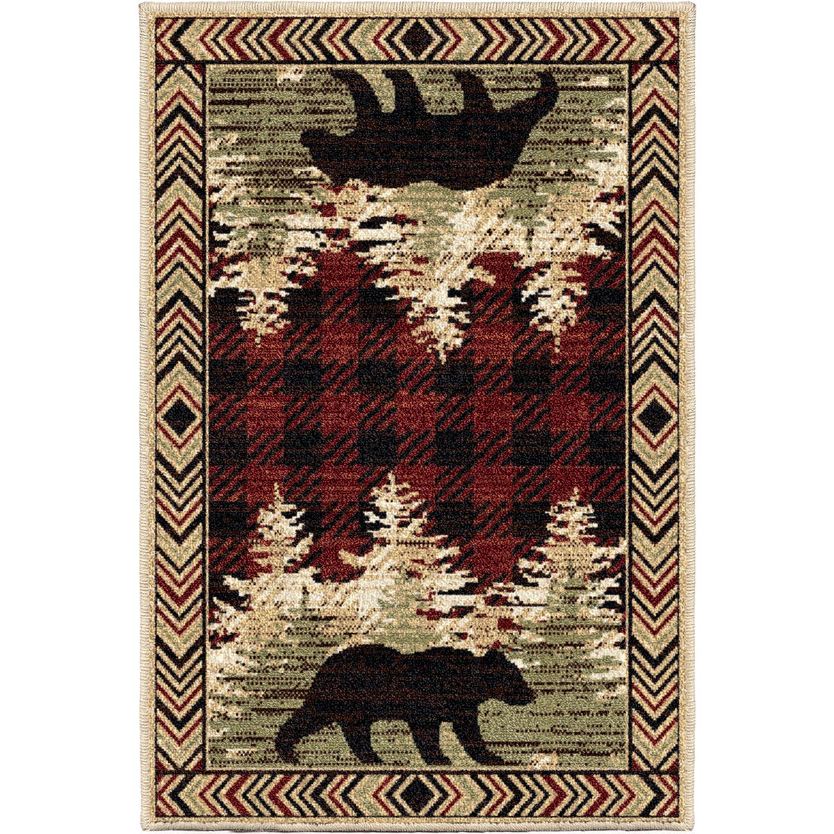 Bear Forest Plaid Red Rug - 2 x 3