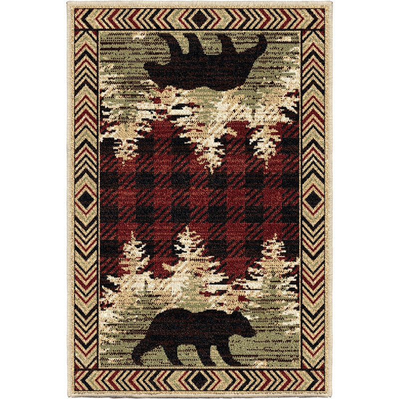 Bear Forest Plaid Red Rug Collection