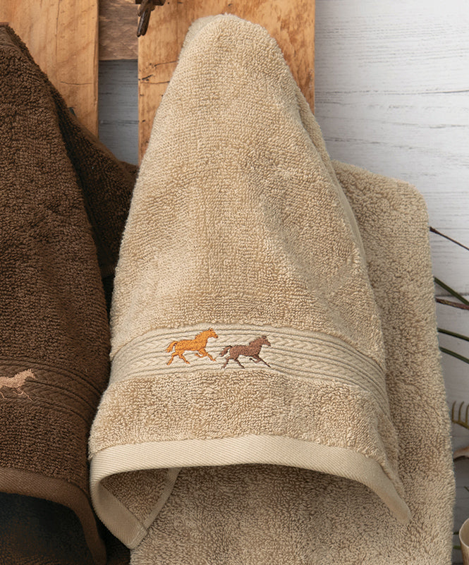 Running Horses Linen Embroidered Wash Cloth