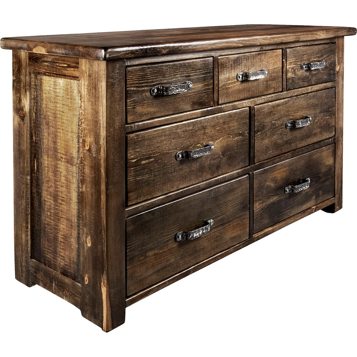 Lima Sawn 7 Drawer Dresser with Iron & Provincial Stain