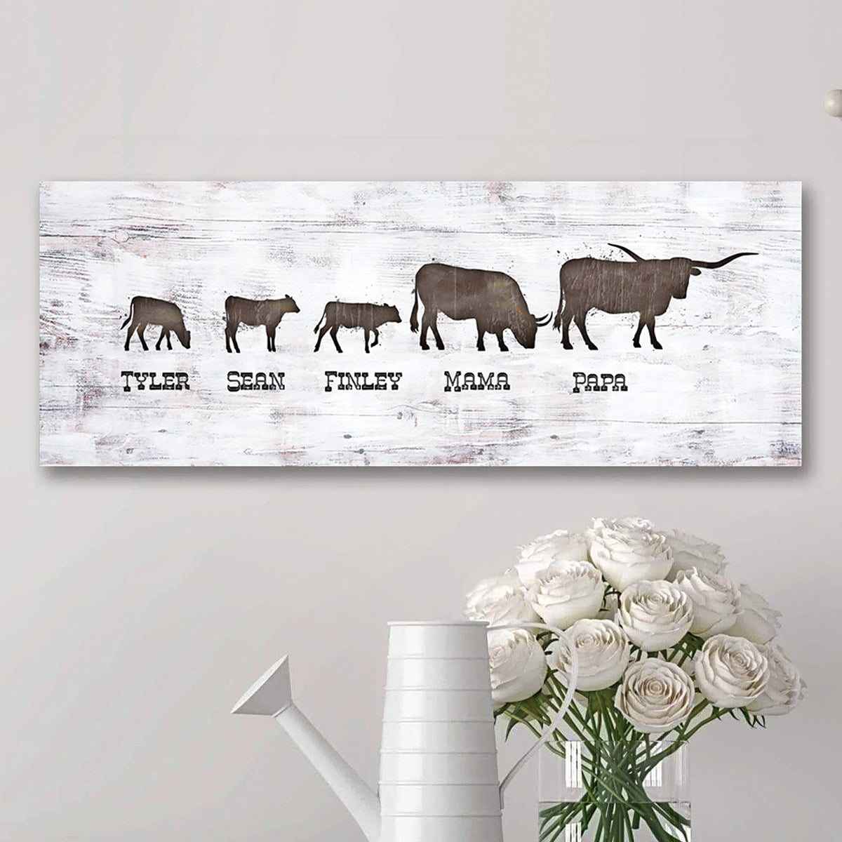 Longhorn Family Personalized Stretched Canvas - Large