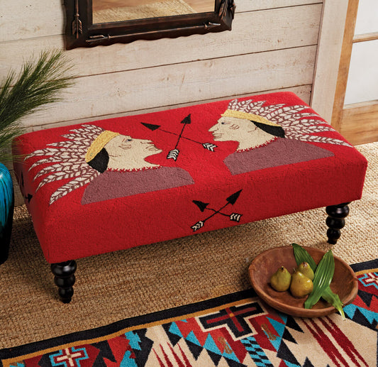 Two Warriors Hooked Wool Bench