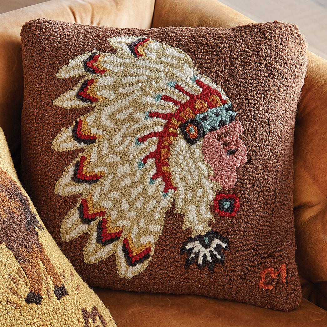 Native Chief Hooked Wool Pillow