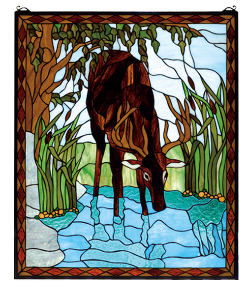 Deer in the River Stained Glass Window