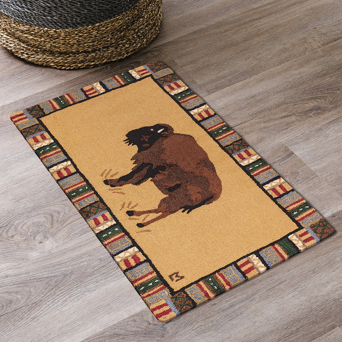 American Bison Hooked Wool Rug