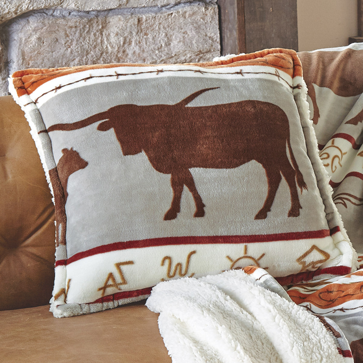 Longhorn Ranch Plush Pillow