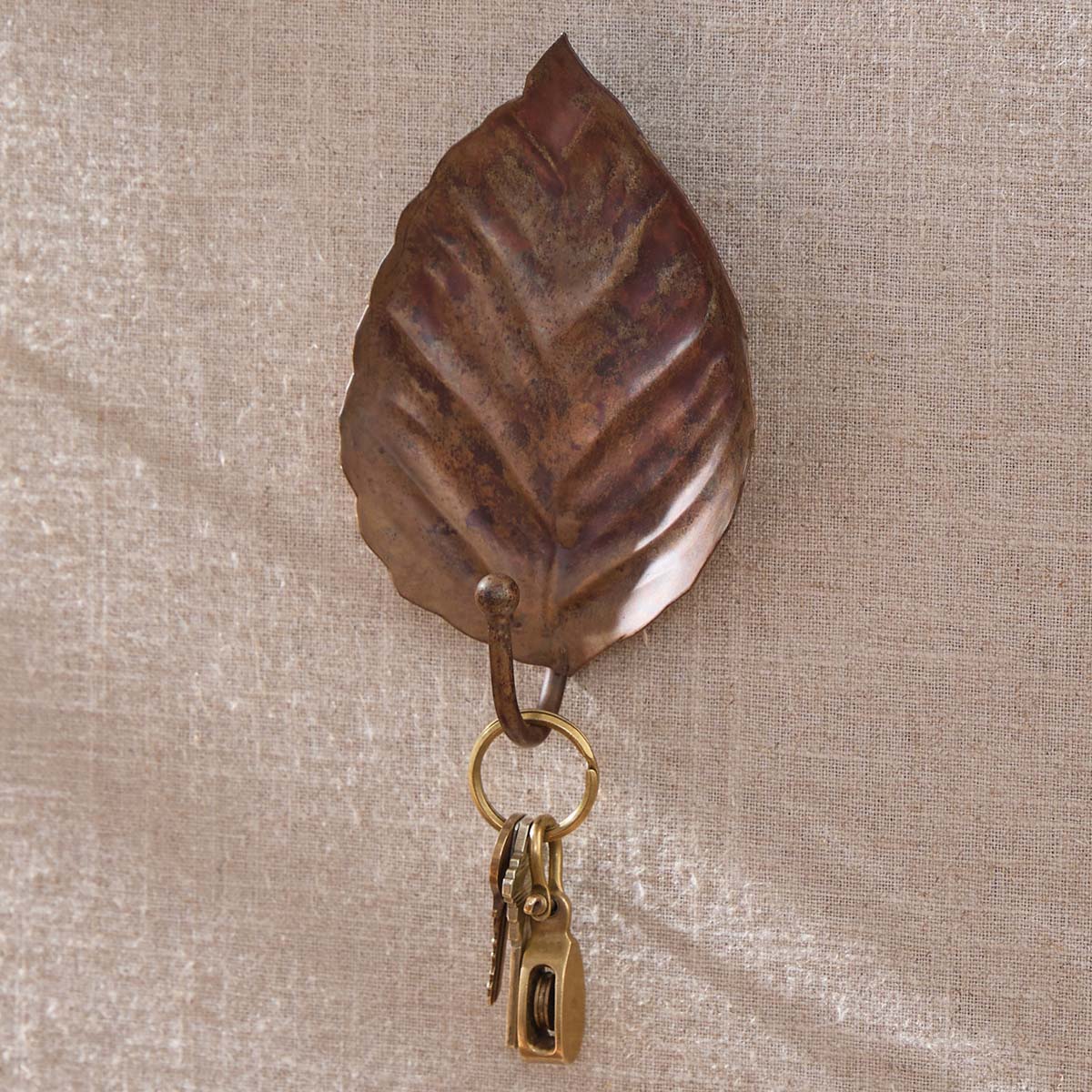 Antique Patina Leaf Hooks - Set of 2