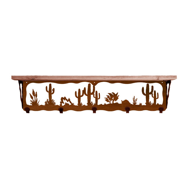 Desert Scene 34 Inch Pine Hook Shelf