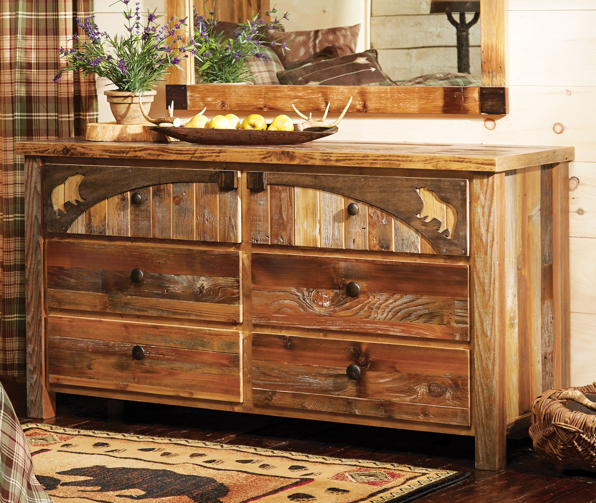 Barnwood Bear Carvings Dresser
