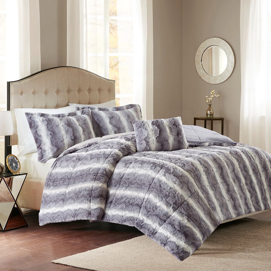 Jackson Gray Faux Fur Bed Set - Queen